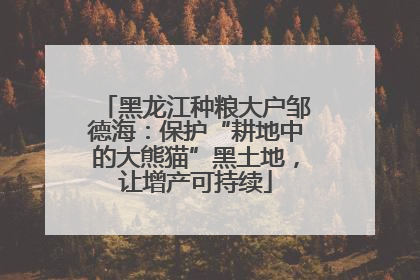 黑龙江种粮大户邹德海：保护“耕地中的大熊猫”黑土地，让增产可持续